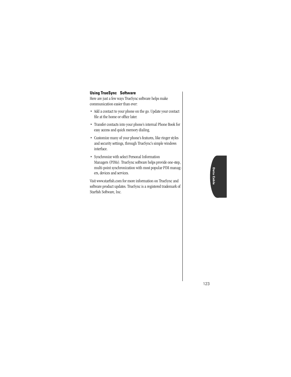 Using truesync® software | Motorola Digital StarTAC wireless phone User Manual | Page 123 / 143