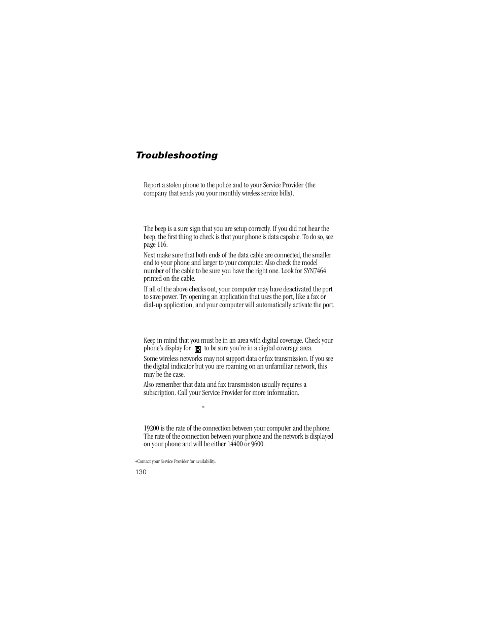 Troubleshooting | Motorola Digital StarTAC wireless phone User Manual | Page 130 / 143