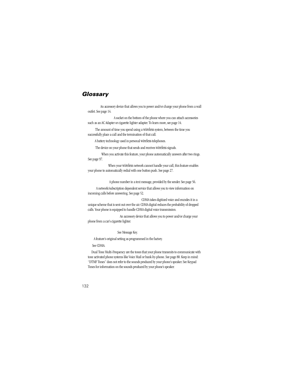Glossary | Motorola Digital StarTAC wireless phone User Manual | Page 132 / 143