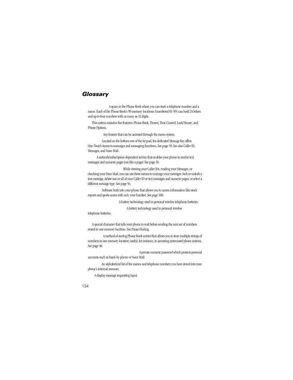 Glossary | Motorola Digital StarTAC wireless phone User Manual | Page 134 / 143