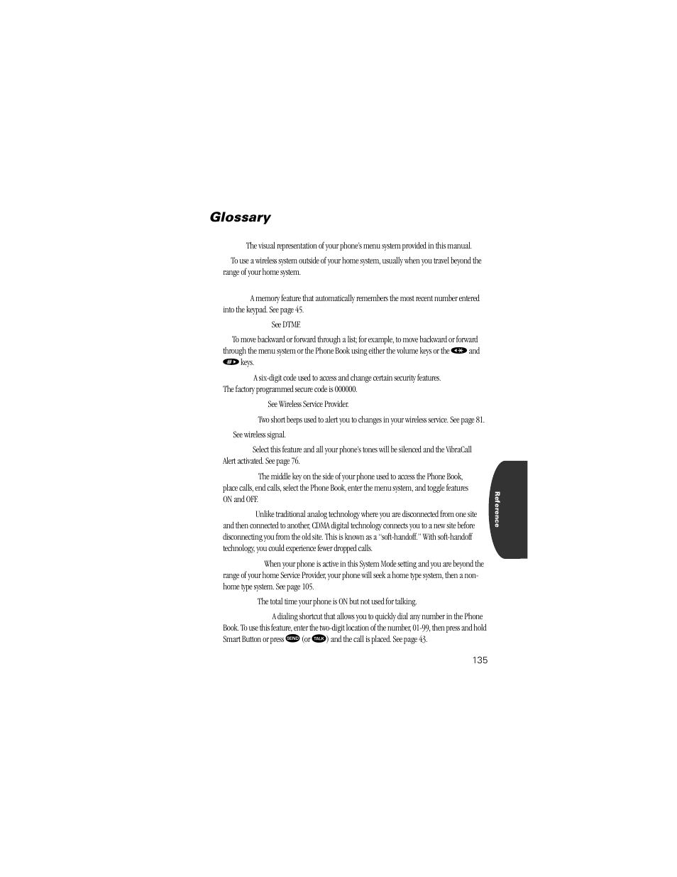 Glossary | Motorola Digital StarTAC wireless phone User Manual | Page 135 / 143