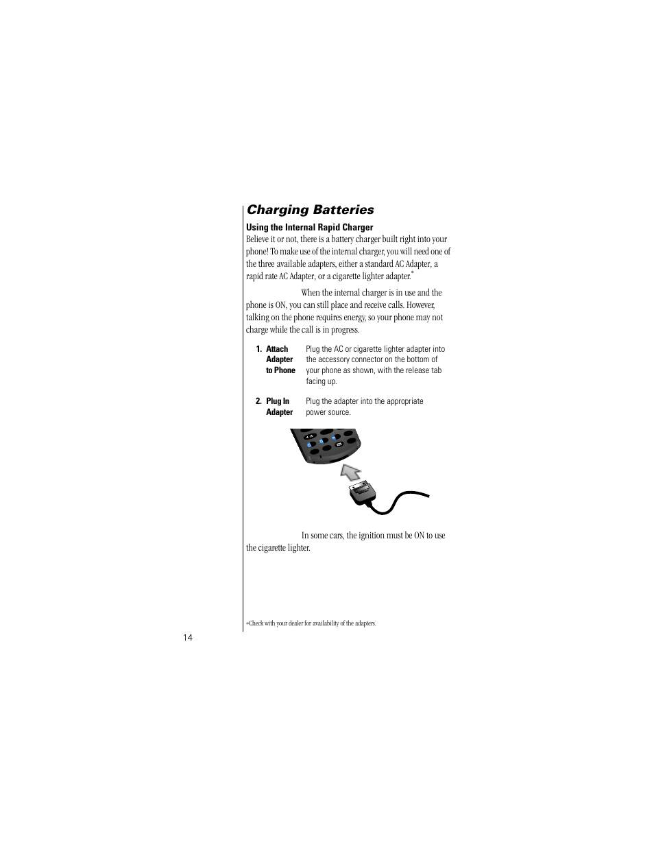 Charging batteries, Using the internal rapid charger | Motorola Digital StarTAC wireless phone User Manual | Page 14 / 143