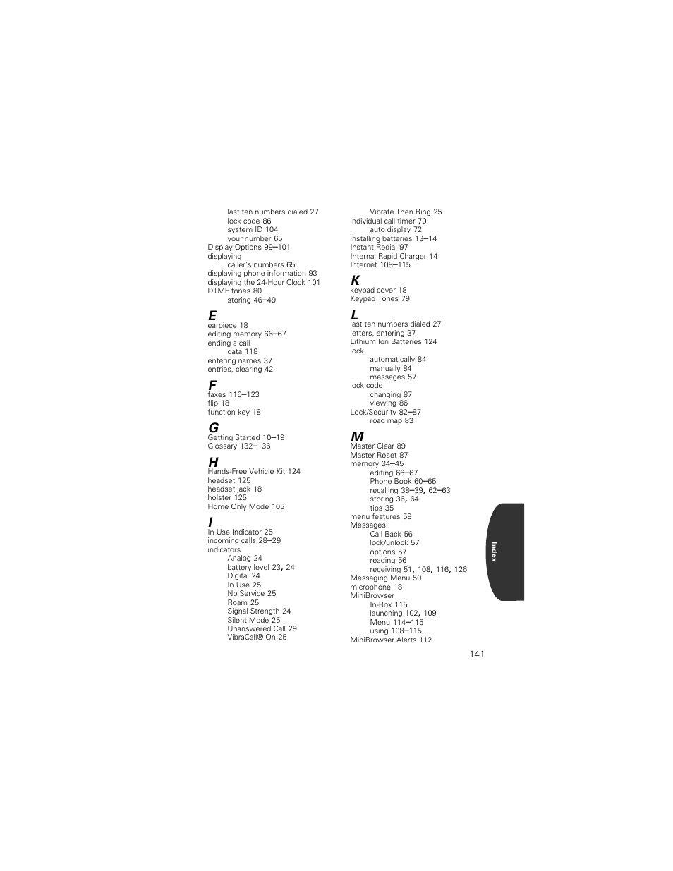 Motorola Digital StarTAC wireless phone User Manual | Page 141 / 143