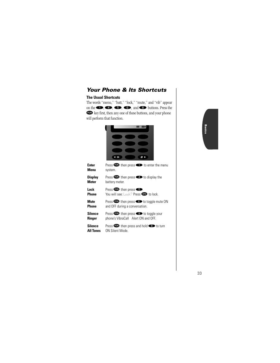 The usual shortcuts, Your phone & its shortcuts | Motorola Digital StarTAC wireless phone User Manual | Page 33 / 143