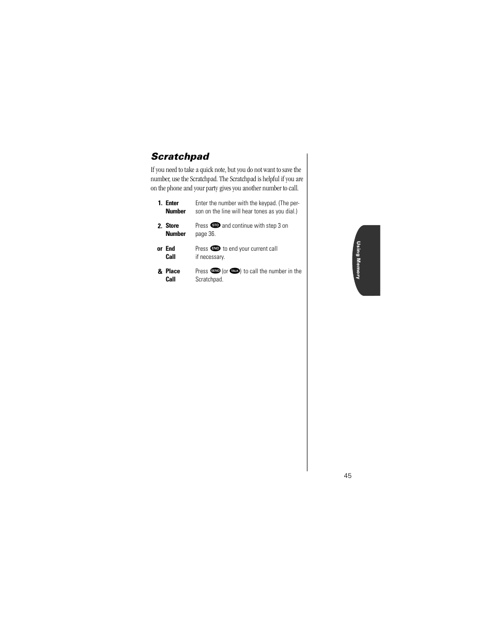 Scratchpad | Motorola Digital StarTAC wireless phone User Manual | Page 45 / 143