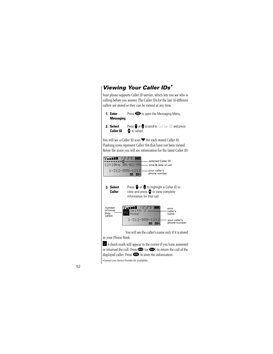 Viewing your caller ids | Motorola Digital StarTAC wireless phone User Manual | Page 52 / 143