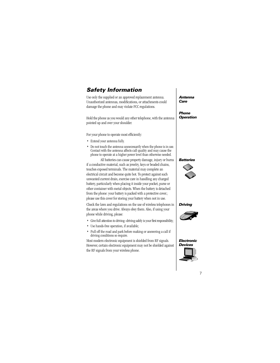 Safety information | Motorola Digital StarTAC wireless phone User Manual | Page 7 / 143