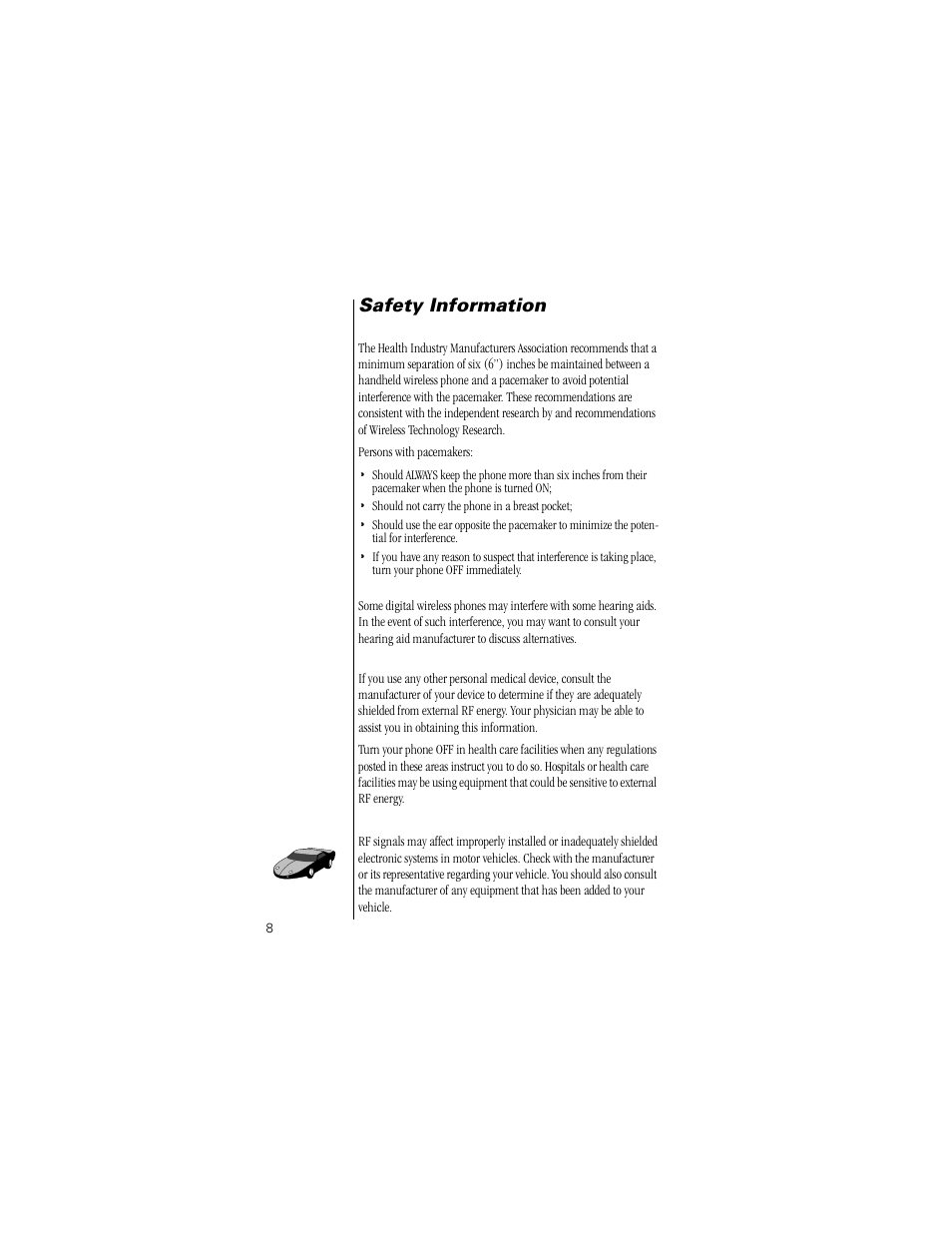 Safety information | Motorola Digital StarTAC wireless phone User Manual | Page 8 / 143