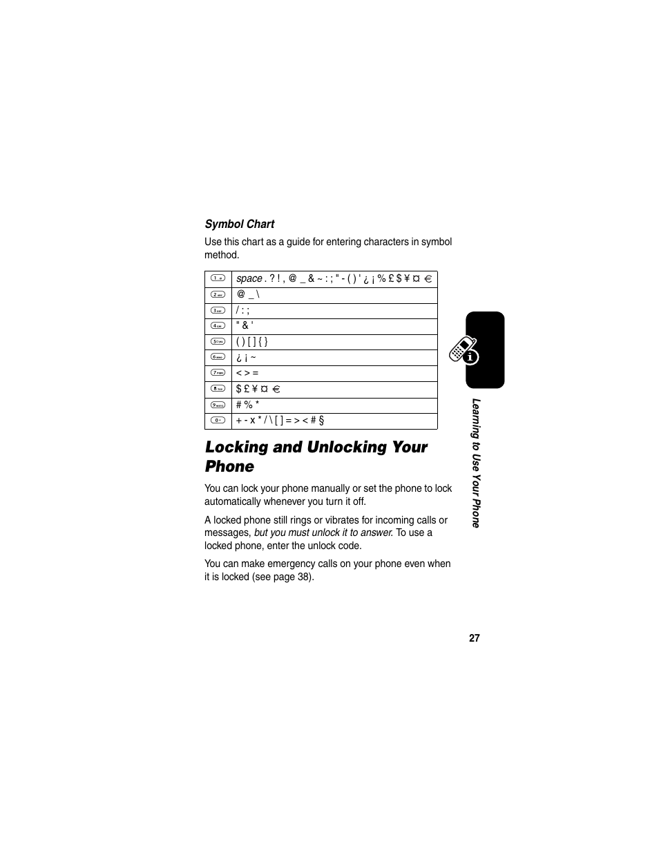 Locking and unlocking your phone | Motorola CDMA User Manual | Page 29 / 74