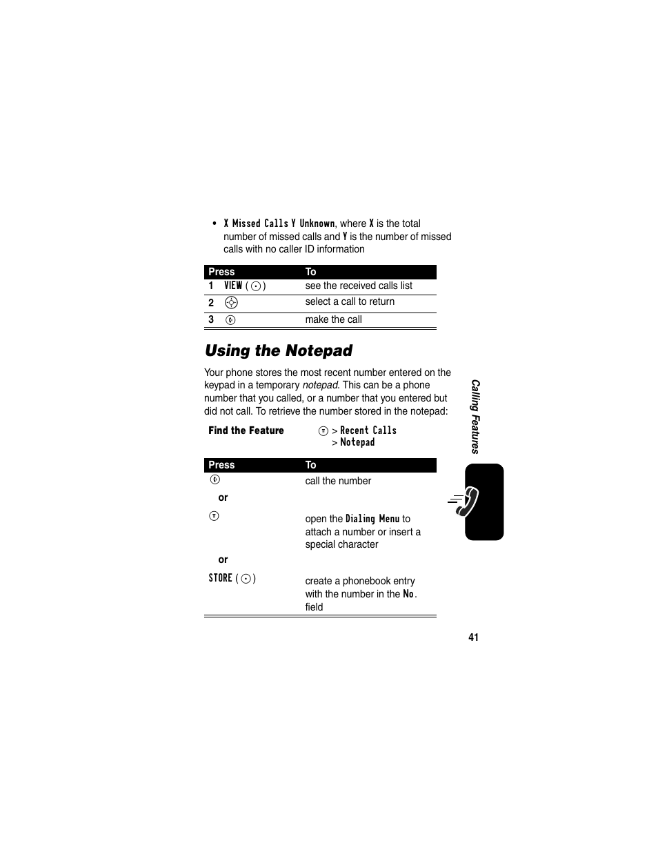 Using the notepad | Motorola CDMA User Manual | Page 43 / 74