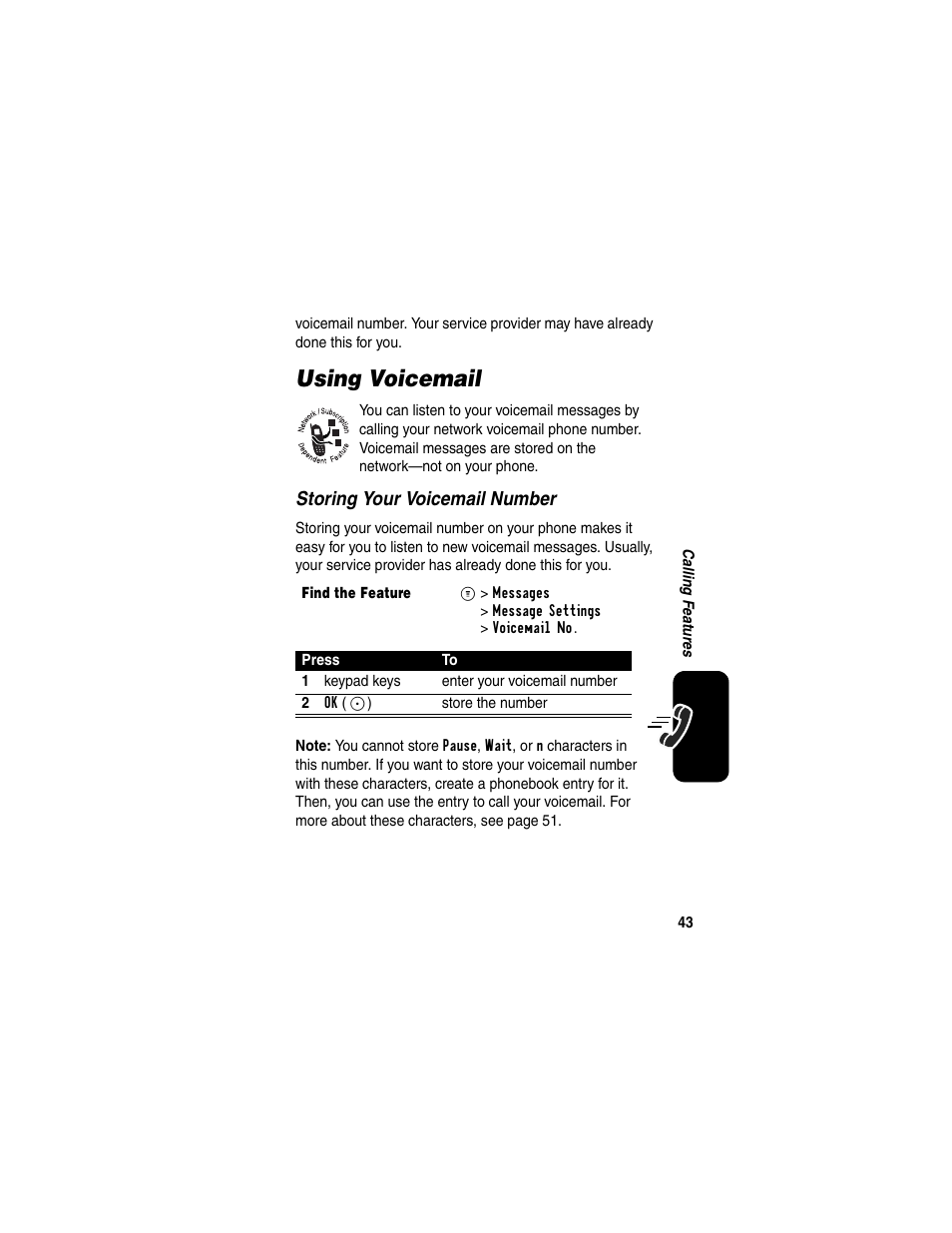 Using voicemail | Motorola CDMA User Manual | Page 45 / 74