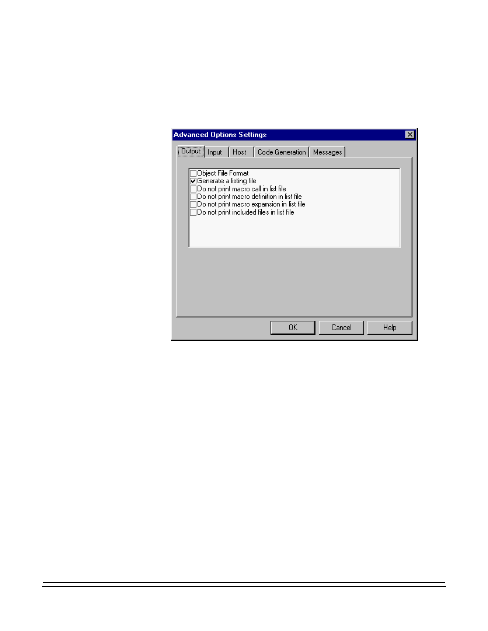 Options setting dialog box | Motorola HC12 User Manual | Page 239 / 328