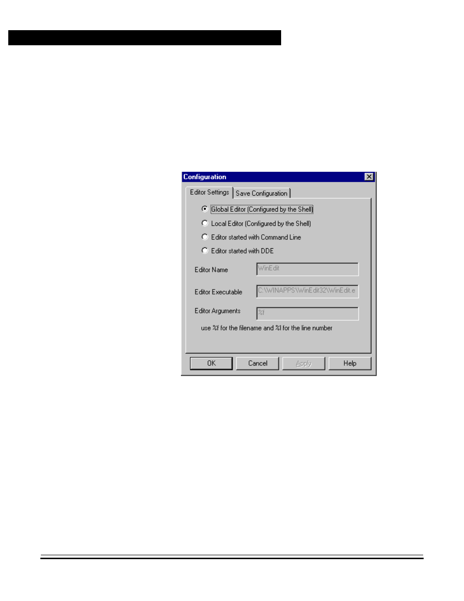 1 editor settings dialog, Editor settings dialog, Starting the global editor | Graphical user interface | Motorola HC12 User Manual | Page 44 / 328