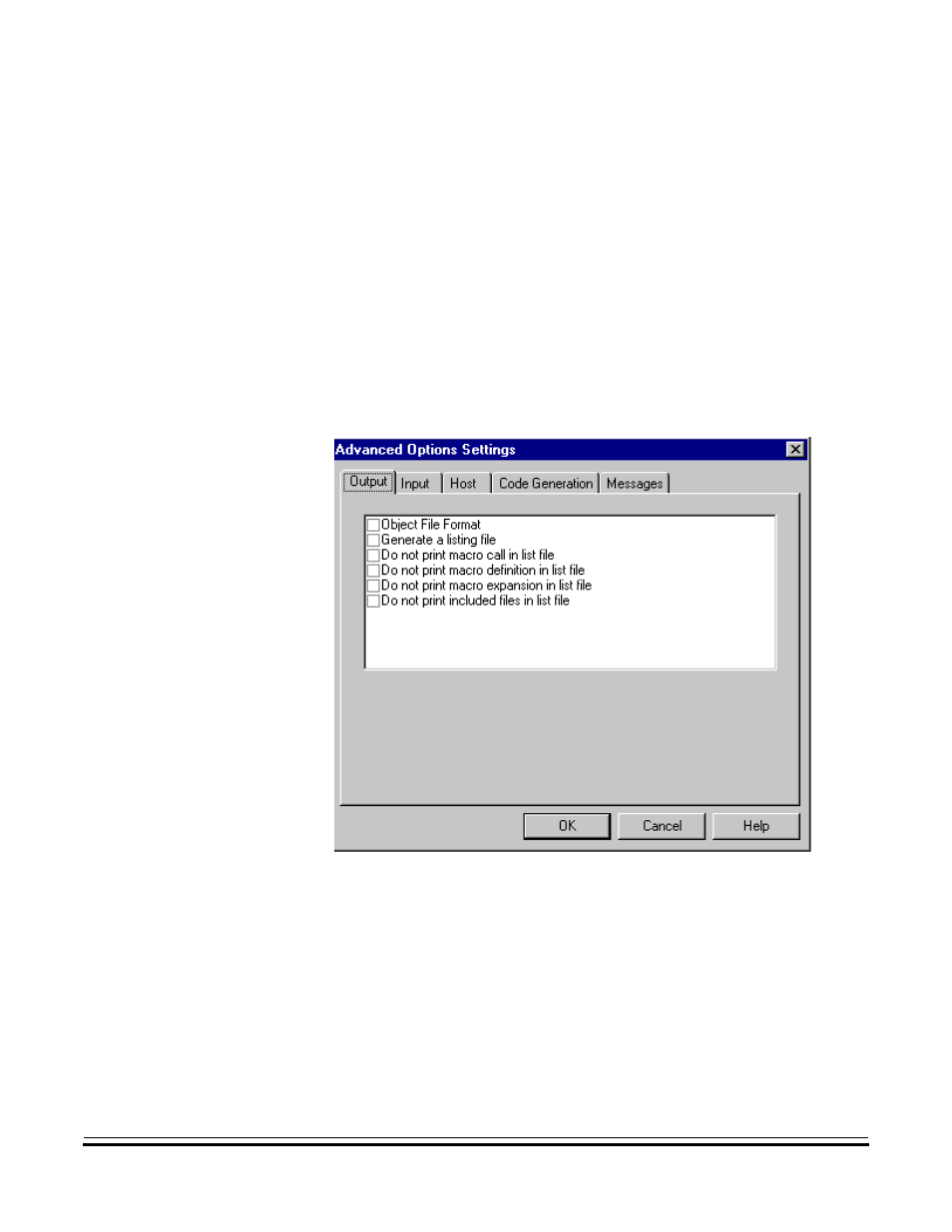 1 option settings dialog box, Option settings dialog box, Absolute files | Motorola HC12 User Manual | Page 51 / 328