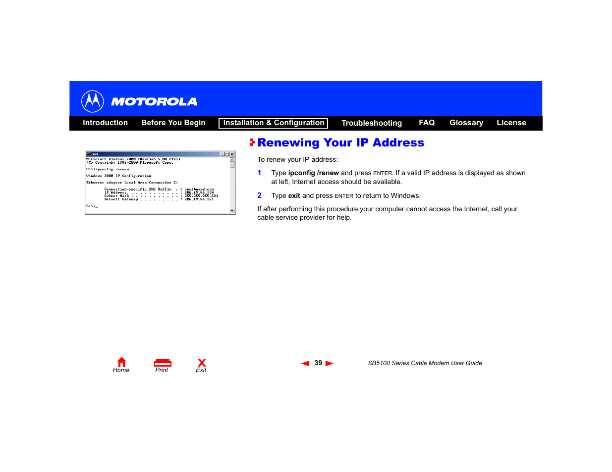 Renewing your ip address | Motorola SB5100 Series User Manual | Page 45 / 72