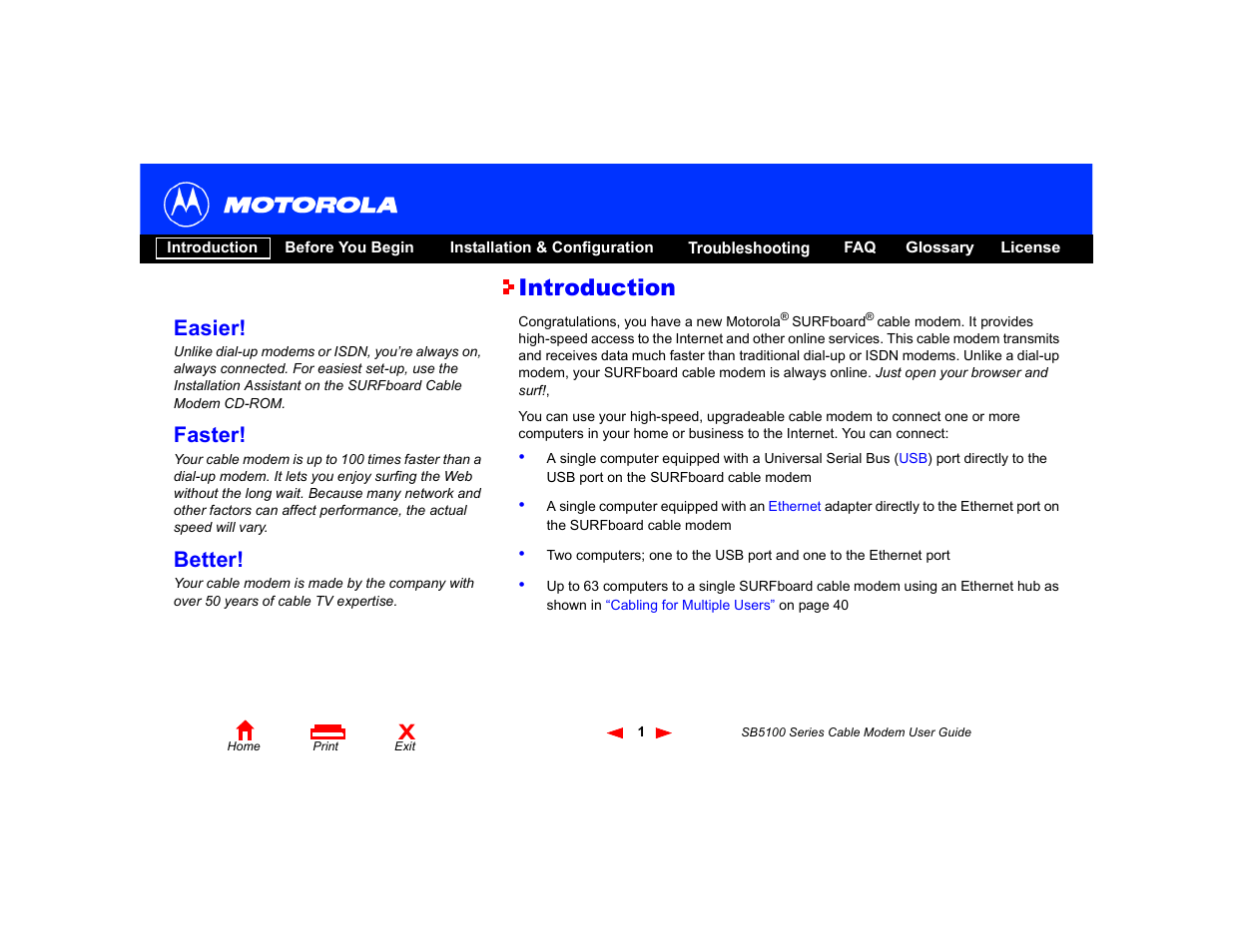 Introduction, Easier, Faster | Better | Motorola SB5100 Series User Manual | Page 7 / 72