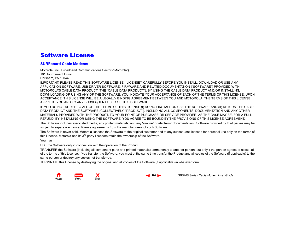 Software license, License | Motorola SB5100 Series User Manual | Page 70 / 72