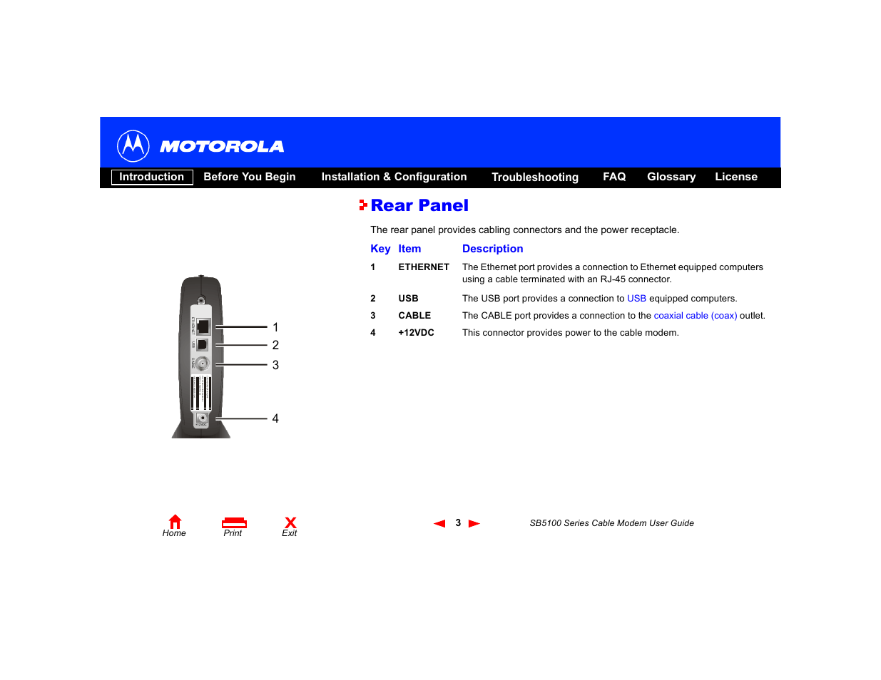 Rear panel | Motorola SB5100 Series User Manual | Page 9 / 72