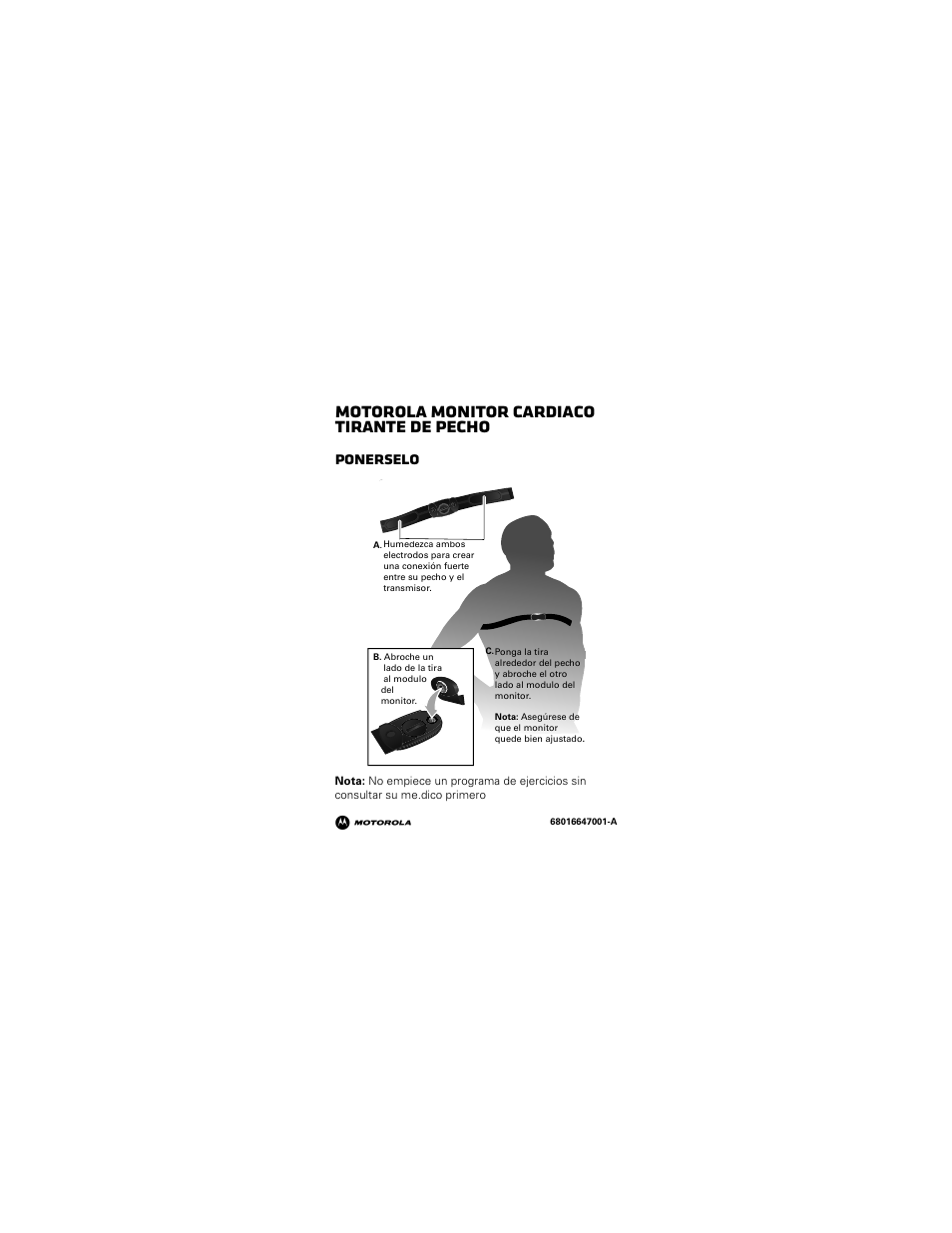 Motorola monitor cardiaco tirante de pecho, 68016647001-a, Ponerselo | Motorola 68016647001-AM User Manual | Page 5 / 8