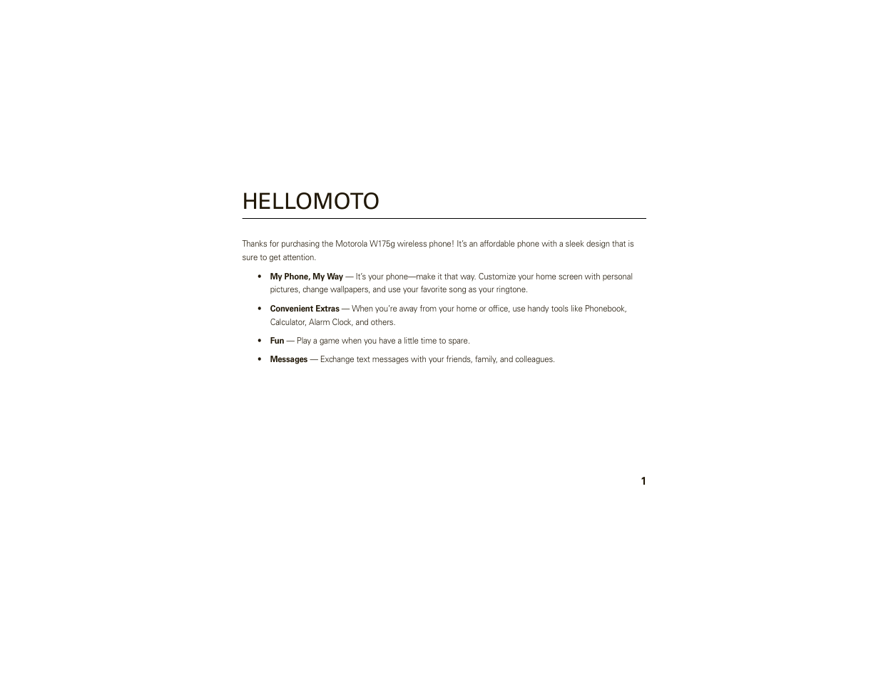 Hellomoto | Motorola W175g User Manual | Page 3 / 74