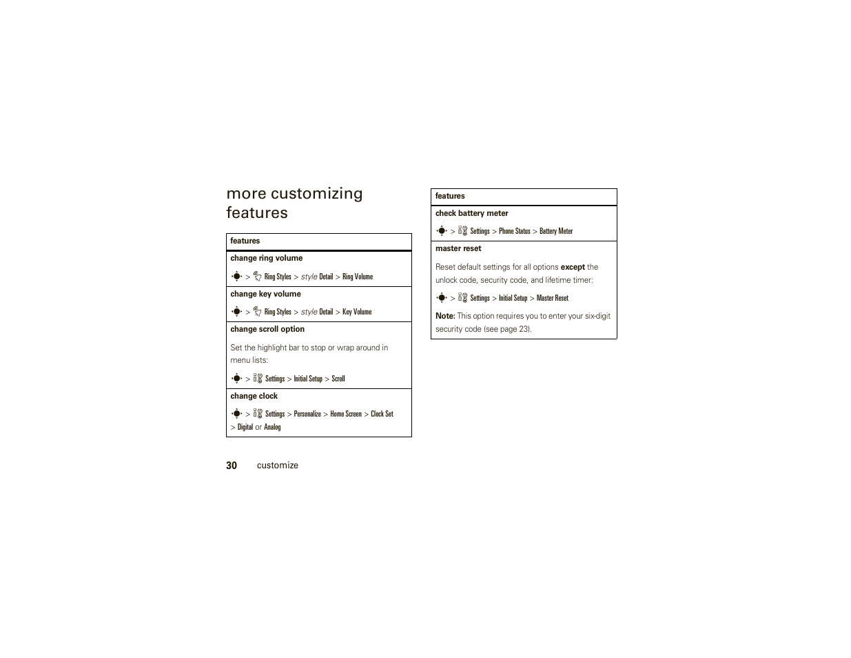 More customizing features | Motorola W175g User Manual | Page 32 / 74