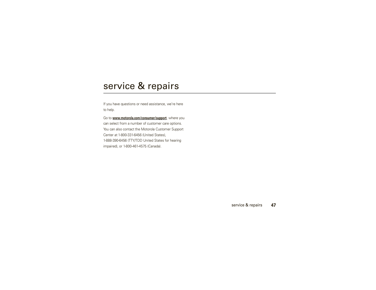 Service & repairs | Motorola W175g User Manual | Page 49 / 74