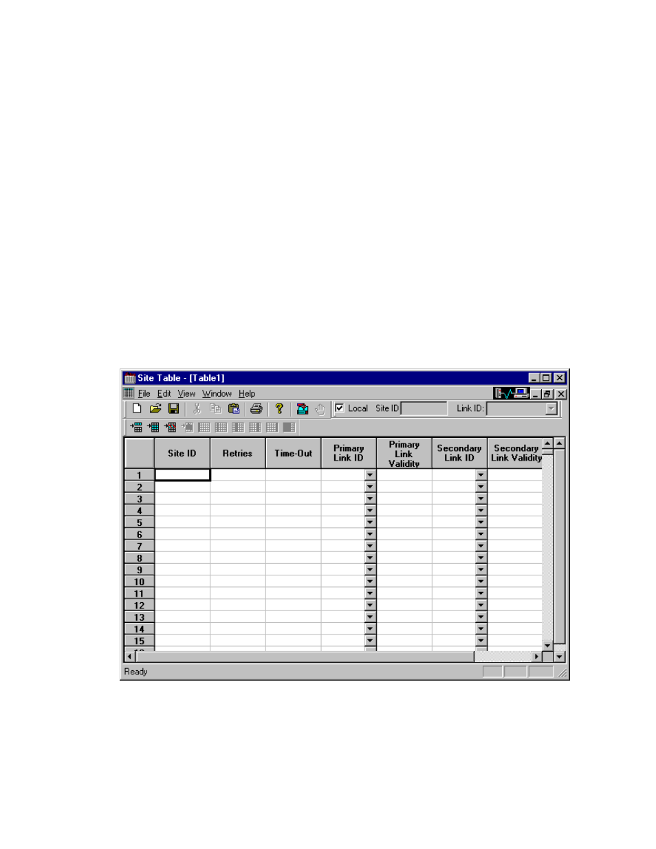 Site table, Site table window | Motorola 68P02958C00-B User Manual | Page 136 / 474