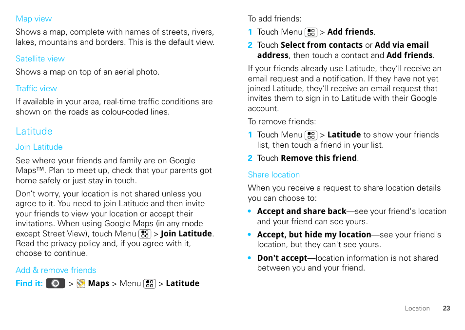 Latitude | Motorola DEFY XT300 User Manual | Page 25 / 66