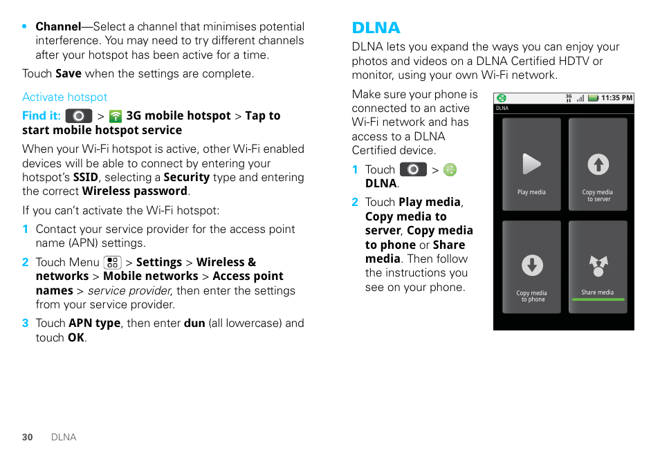 Dlna | Motorola DEFY XT300 User Manual | Page 32 / 66