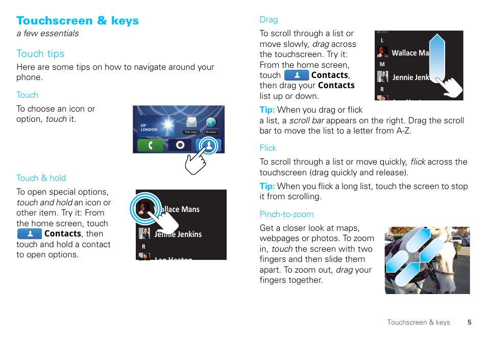 Touchscreen & keys, Touch tips | Motorola DEFY XT300 User Manual | Page 7 / 66