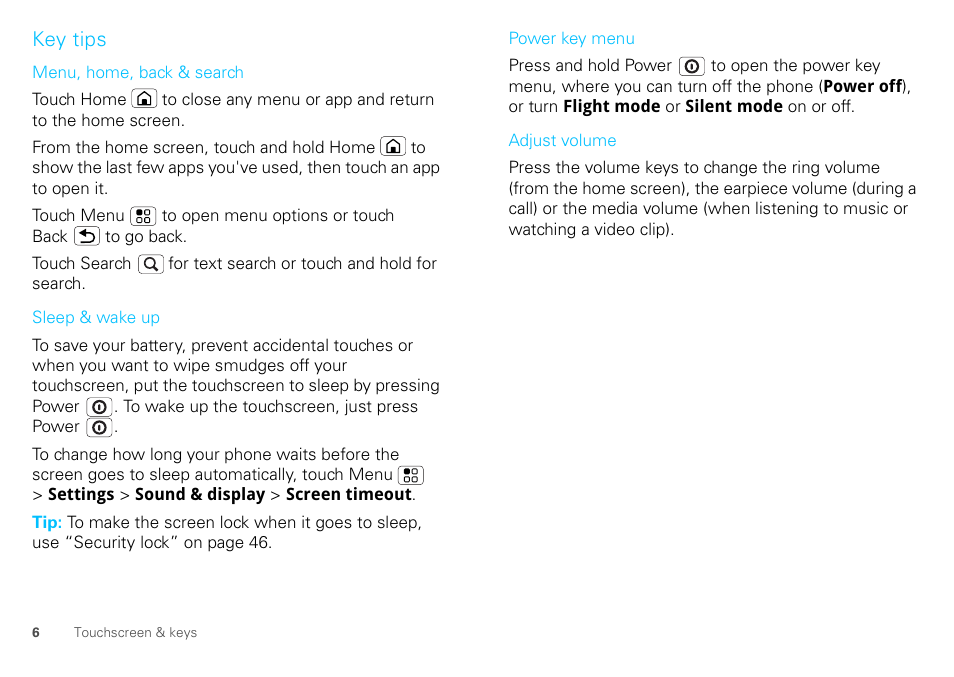 Key tips | Motorola DEFY XT300 User Manual | Page 8 / 66