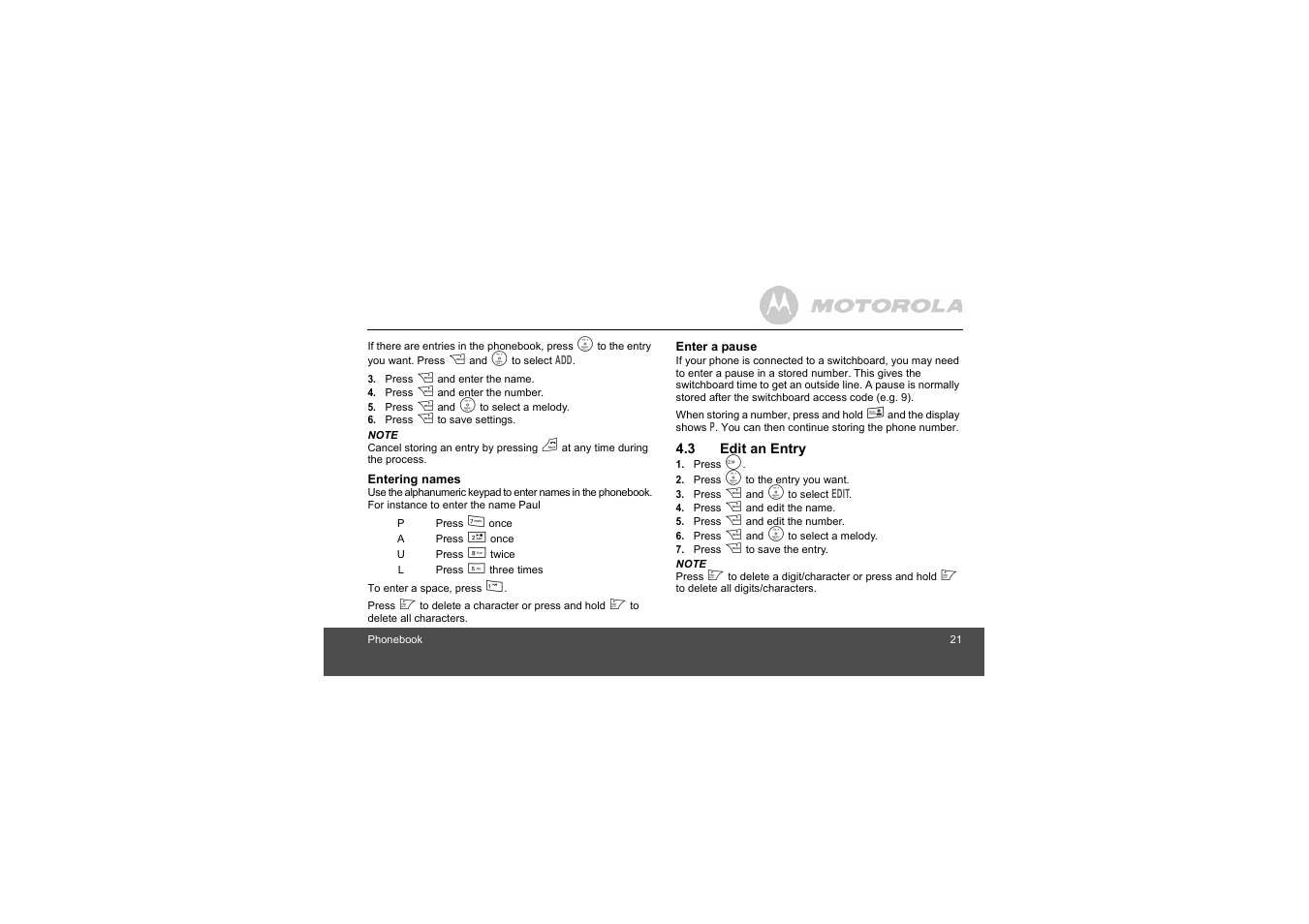 3 edit an entry | Motorola L404 User Manual | Page 21 / 51
