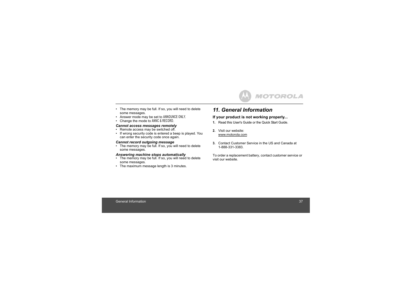 General information | Motorola L404 User Manual | Page 37 / 51