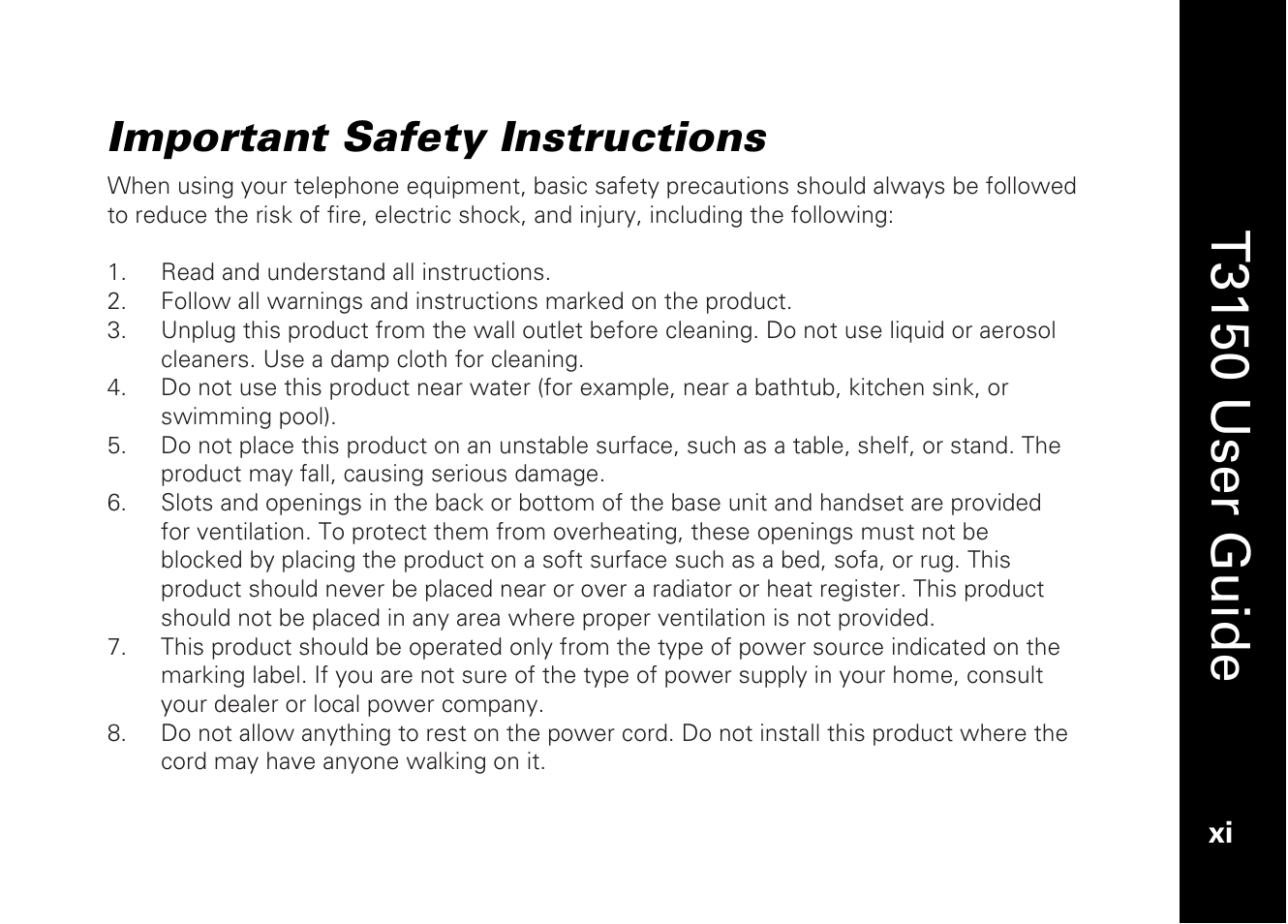 T3150 user guide, Important safety instructions | Motorola T3150 User Manual | Page 13 / 62