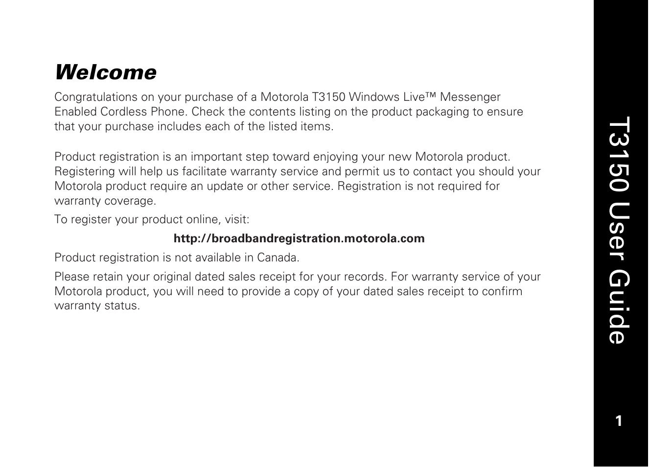 T3150 user guide, Welcome | Motorola T3150 User Manual | Page 15 / 62