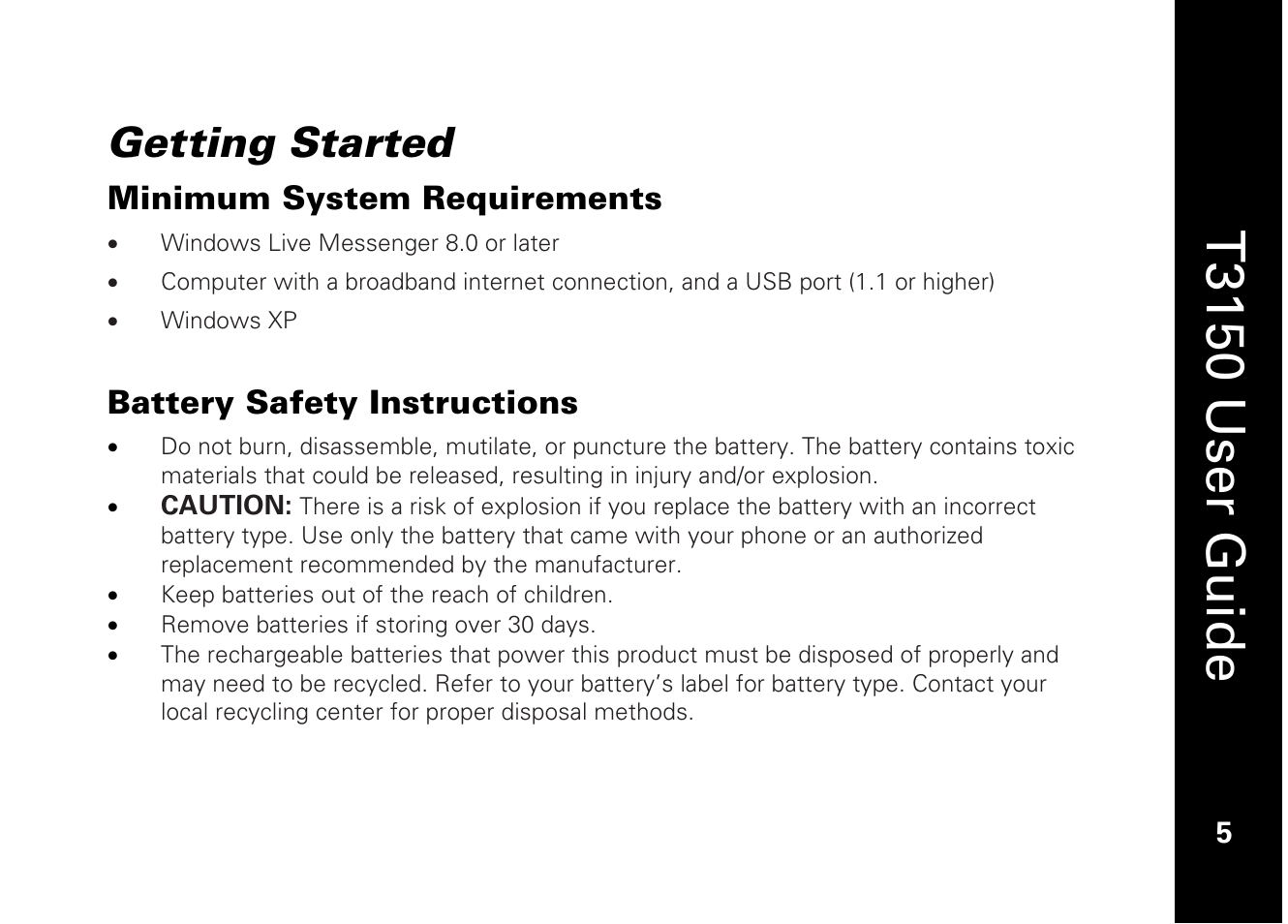 T3150 user guide, Getting started | Motorola T3150 User Manual | Page 19 / 62