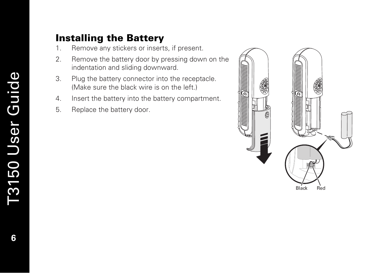 T3150 user guide, Installing the battery | Motorola T3150 User Manual | Page 20 / 62