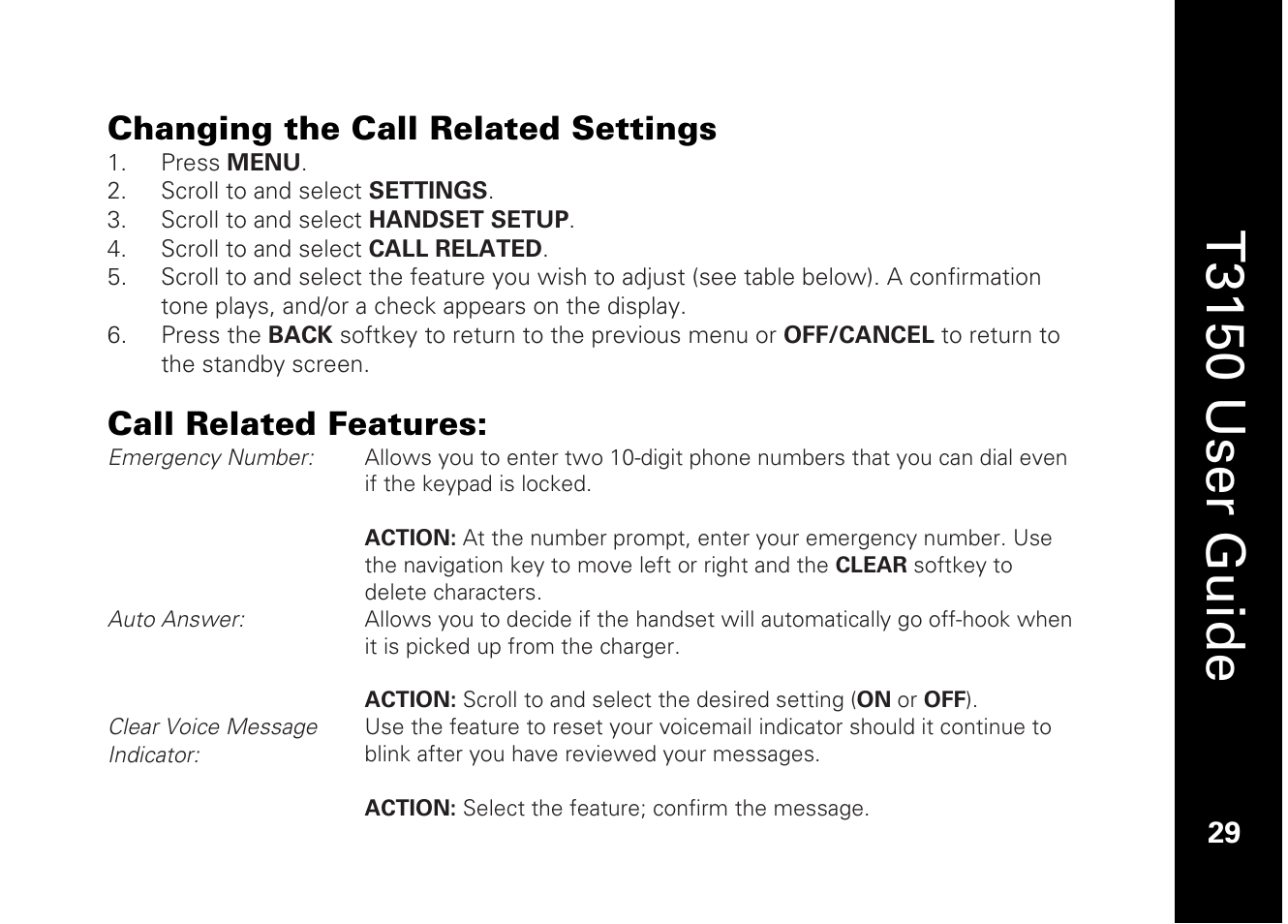 T3150 user guide, Changing the call related settings, Call related features | Motorola T3150 User Manual | Page 43 / 62