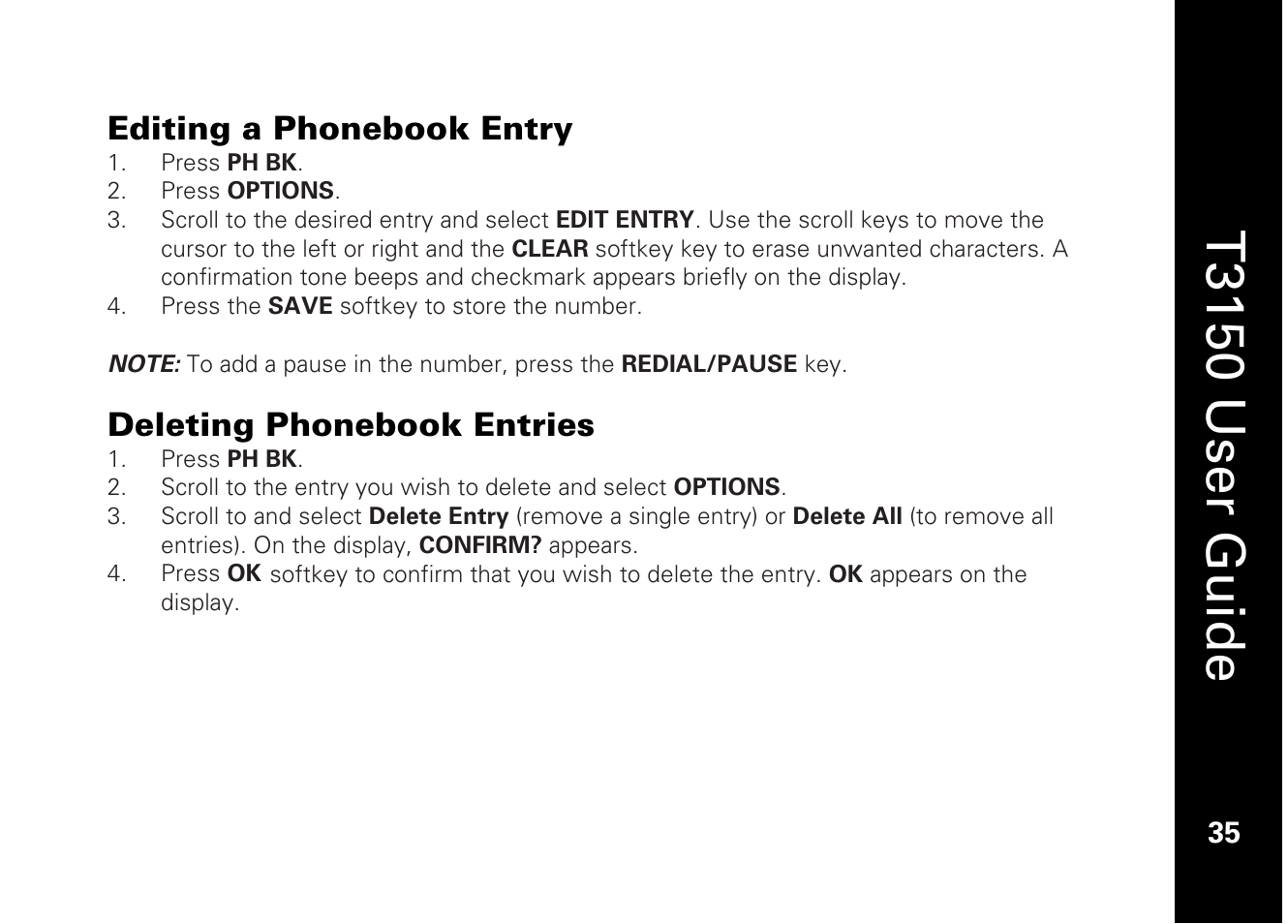 T3150 user guide, Editing a phonebook entry, Deleting phonebook entries | Motorola T3150 User Manual | Page 49 / 62