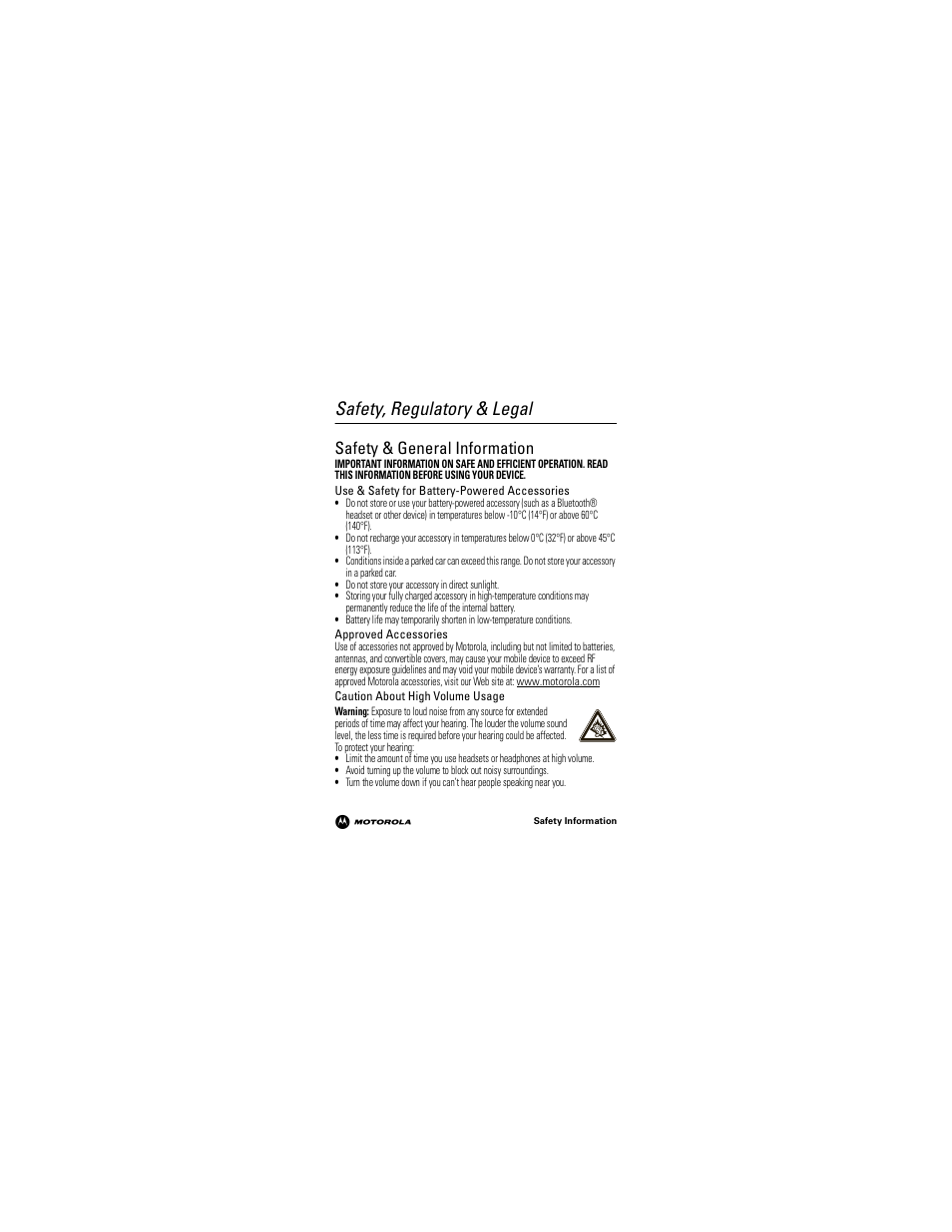 Safety, regulatory & legal, Safety information, Safety & general information | Motorola MB520 User Manual | Page 3 / 14