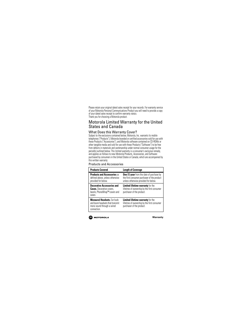 Warranty | Motorola MB520 User Manual | Page 9 / 14