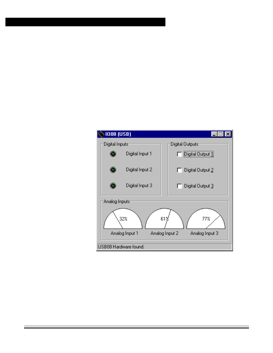 6 starting the windows demo application, Starting the windows demo application, Windows demo application io08usb | Motorola USB08 User Manual | Page 24 / 244
