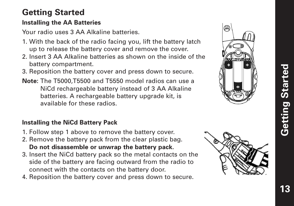 Getting star ted, Getting started | Motorola T5500 User Manual | Page 14 / 35