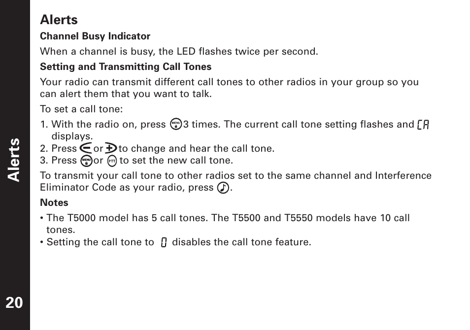 Aler ts, Alerts | Motorola T5500 User Manual | Page 21 / 35