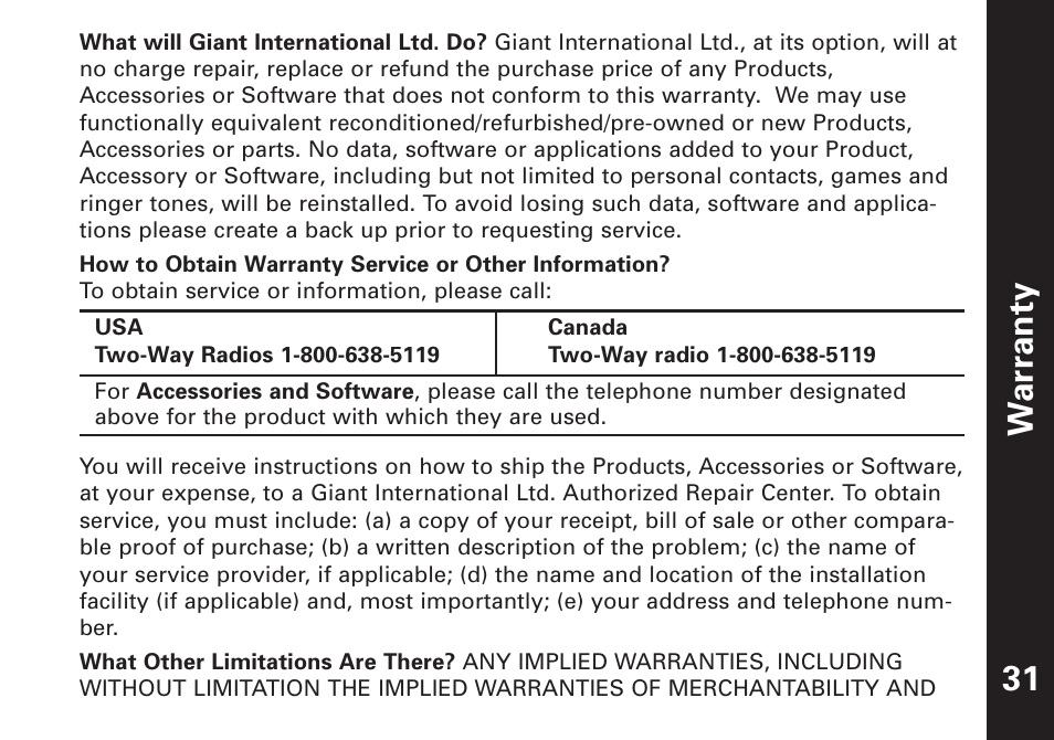 War ranty | Motorola T5500 User Manual | Page 32 / 35