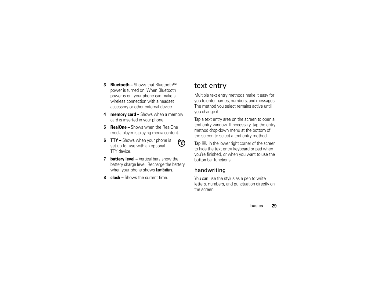 Text entry | Motorola E6 User Manual | Page 31 / 144