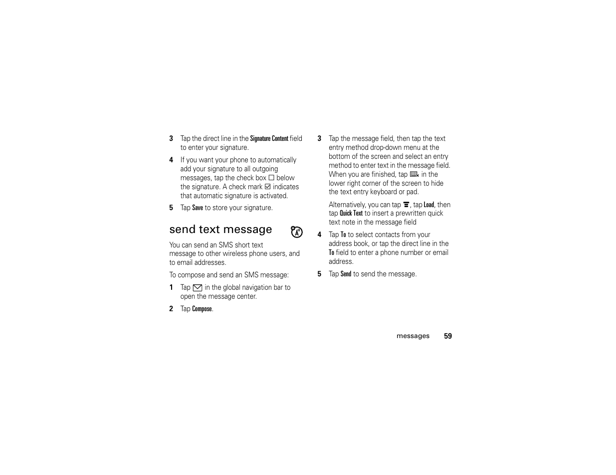 Send text message | Motorola E6 User Manual | Page 61 / 144