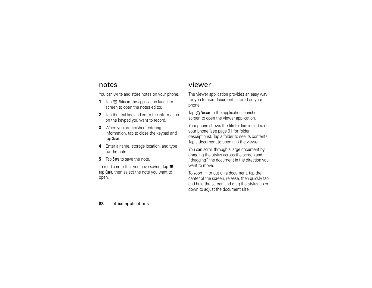 Notes viewer, Viewer | Motorola E6 User Manual | Page 90 / 144