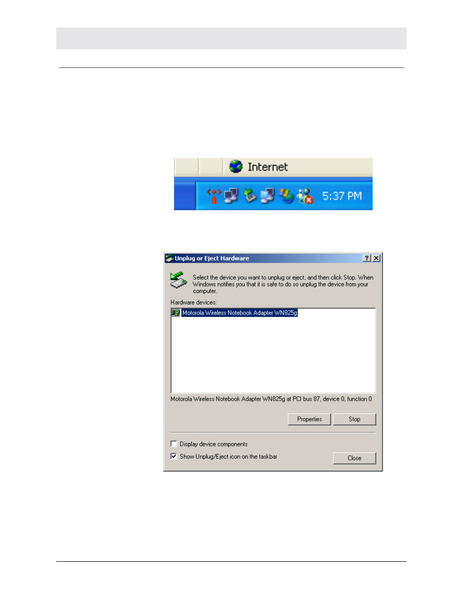 Removing the wireless adapter | Motorola WN825G User Manual | Page 32 / 47
