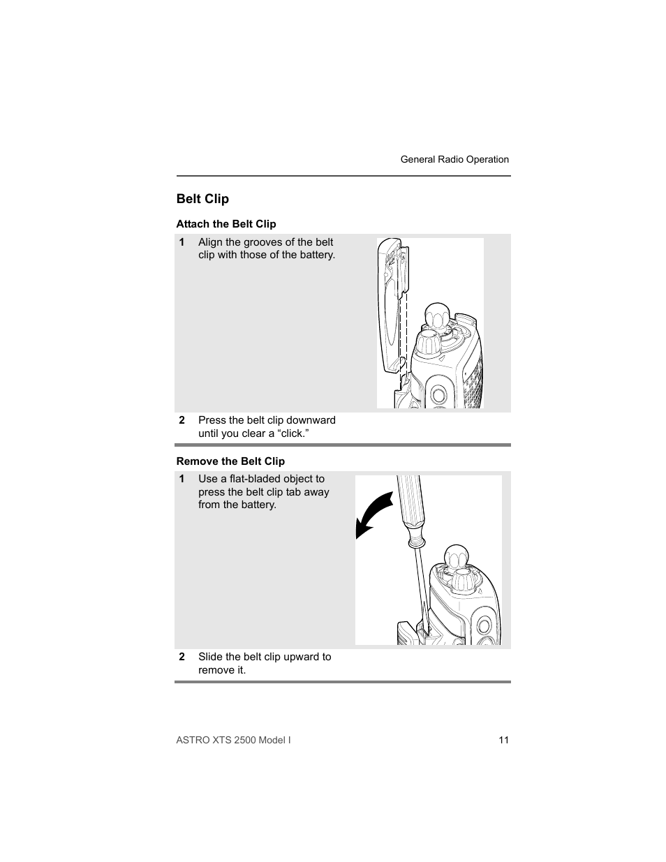 Belt clip | Motorola XTS2500 User Manual | Page 23 / 78